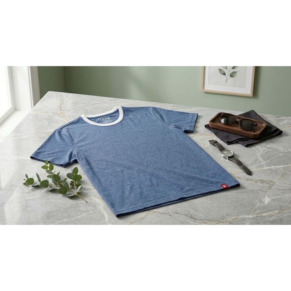 IZOD Men’s XXL Blue T‑Shirt Short Sleeve Contrast Collar Casual Soft Knit Tee
